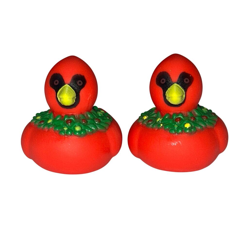 NEW (2) Redbird Cardinal Bird Christmas 2" Rubber Ducks Duckies Jeep Ducked